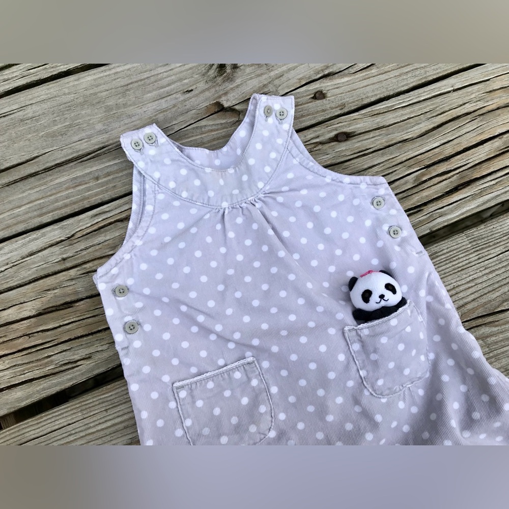 18-24m Baby Girls GYMBOREE Polka Dot Panda Pocket One Piece Corduroy Romper Set - Picture 7 of 13